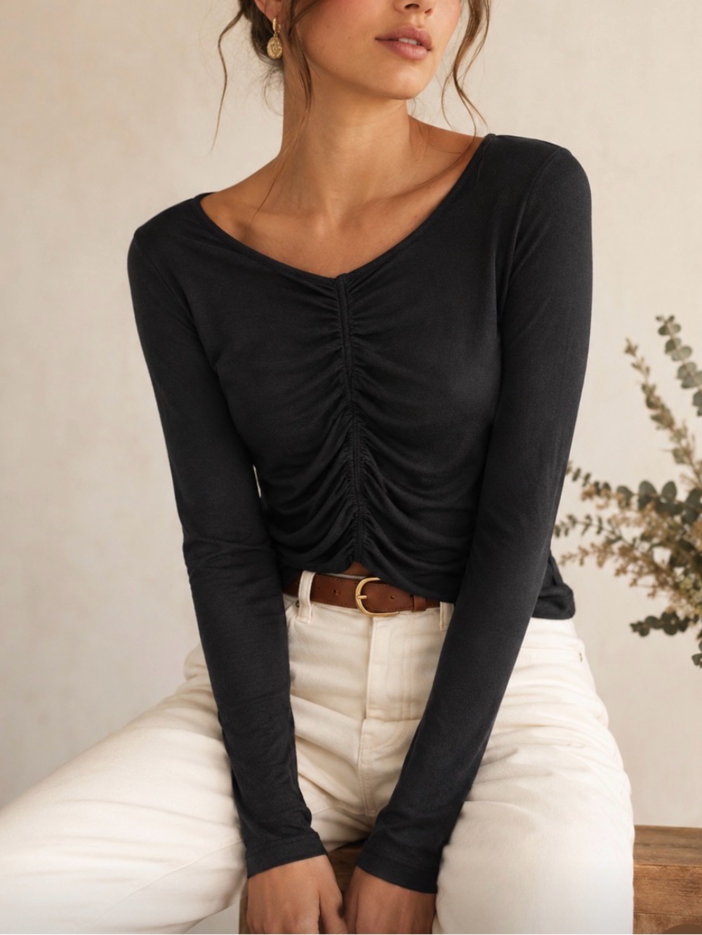 Anthropologie smocked long sleeved top size S